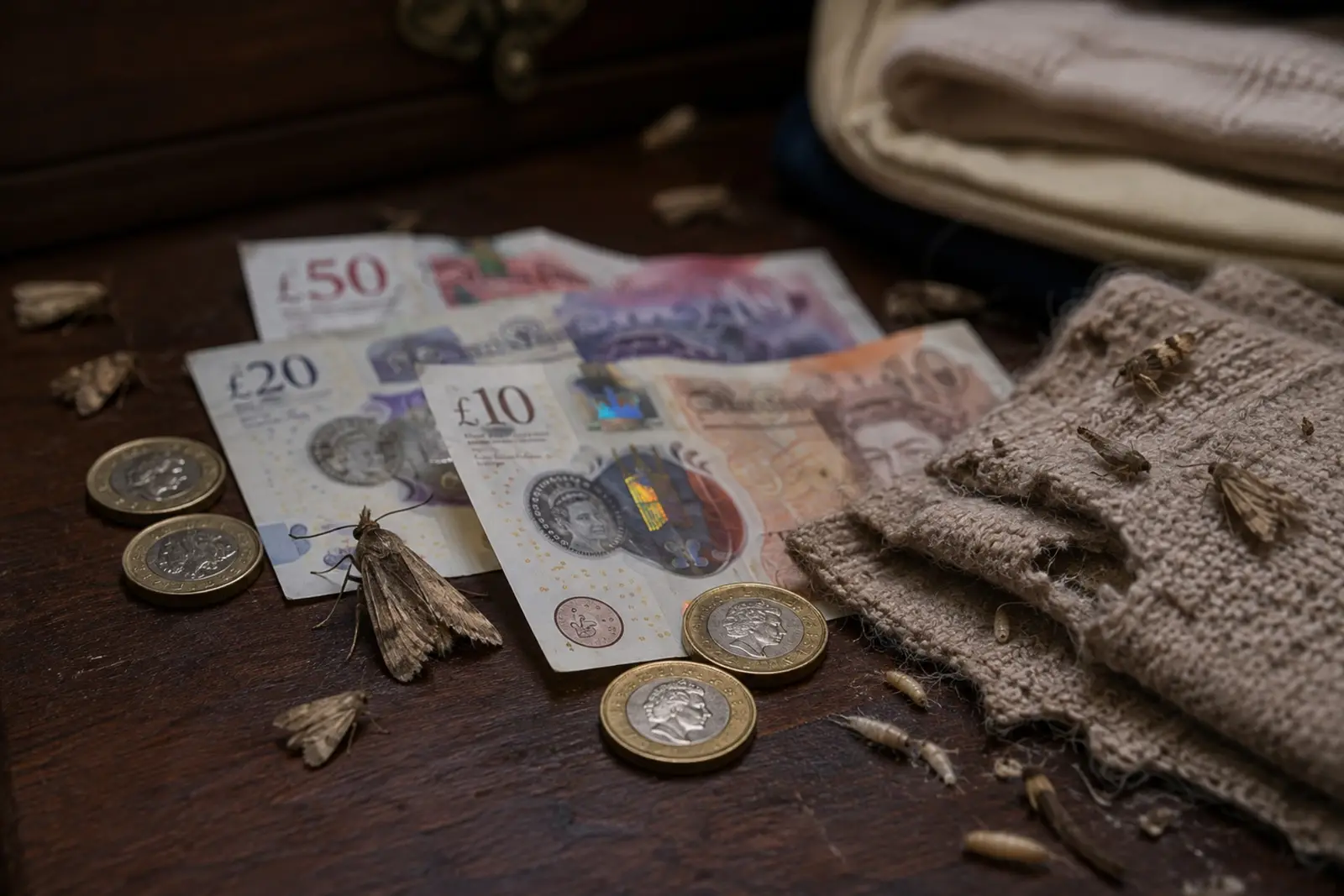 Clothes moth on fabric, illustrating moth treatment costs