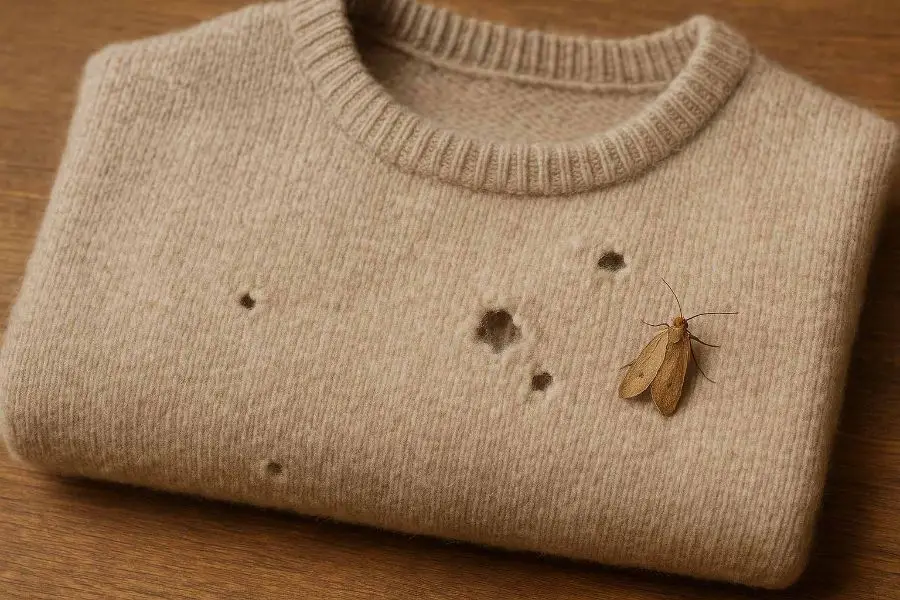 Signs of clothes moths in a wardrobe
