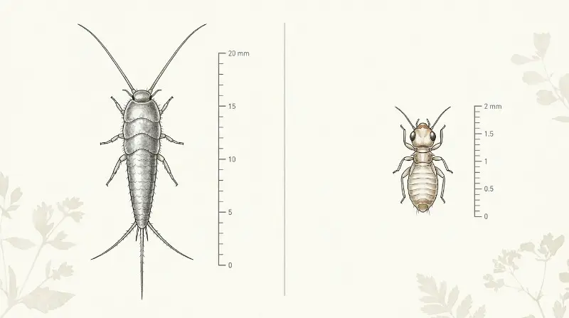 Silverfish and booklice size compared