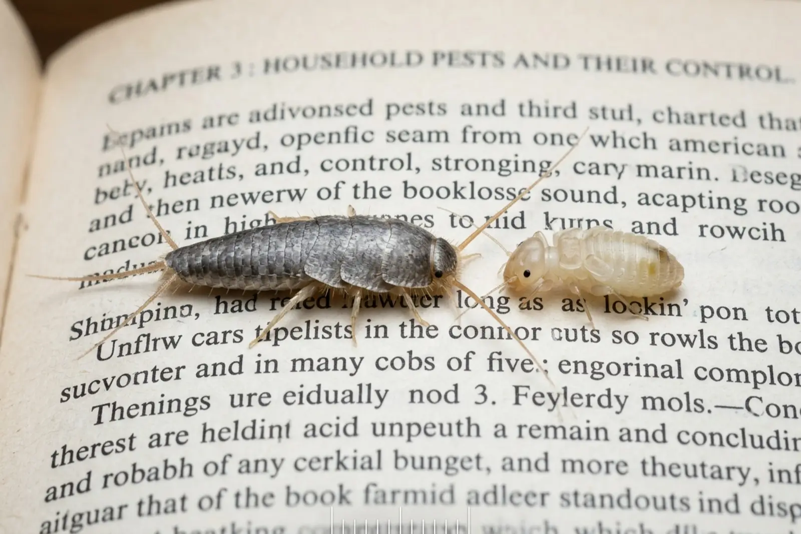 Silverfish and booklice side by side