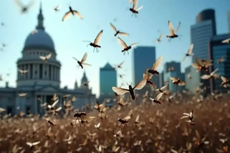 Flying ants swarming on a London summer day
