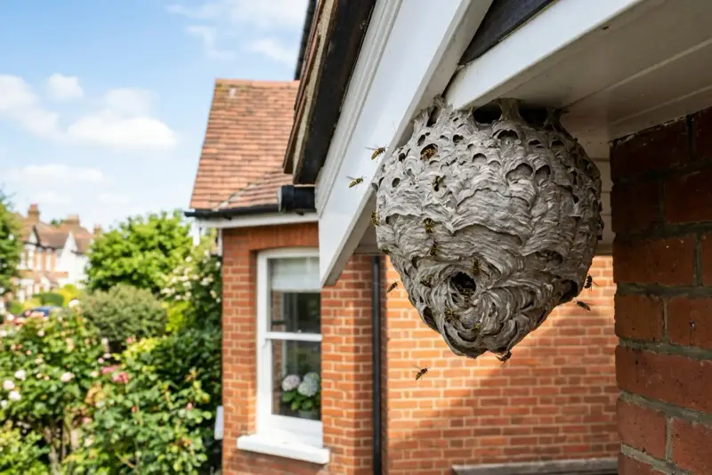 Wasp nest under a roof