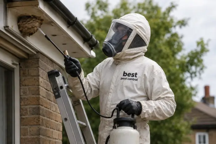Technician treating a wasp nest in London