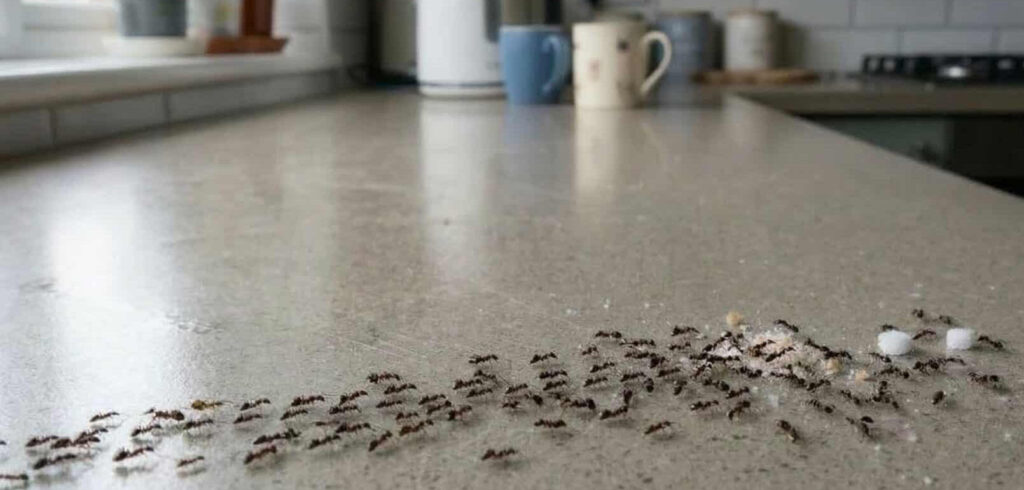 Ant infestation trail on kitchen worktop London