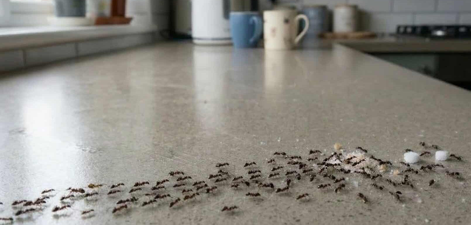 Ant infestation trail on kitchen worktop London
